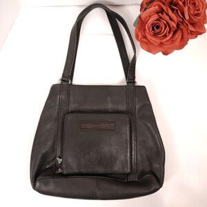 FLAW Fossil Black Leather Handbag Shoulder Bag Vintage Purse